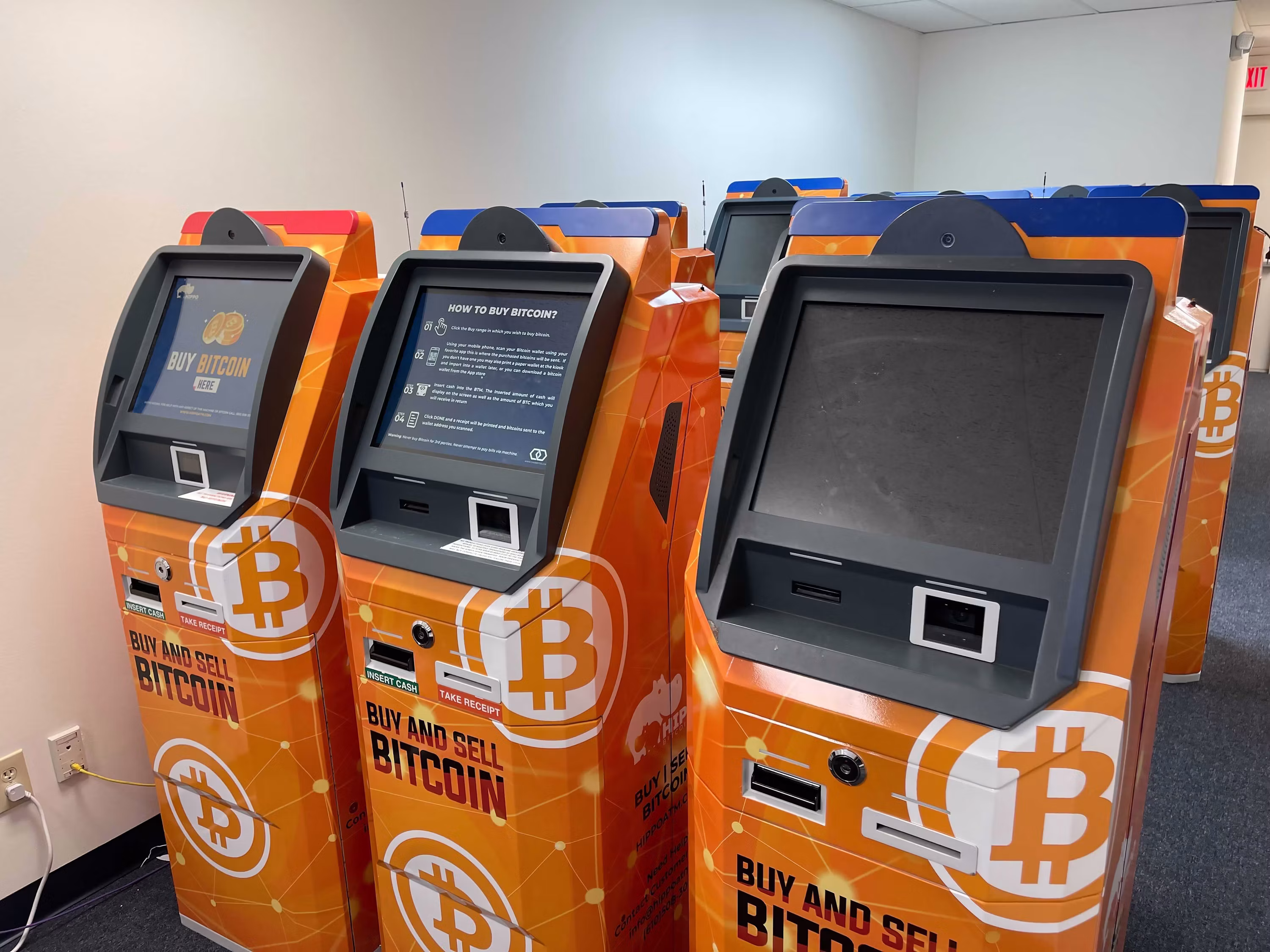 A cryptocurrency ATM kiosk inside a retail store