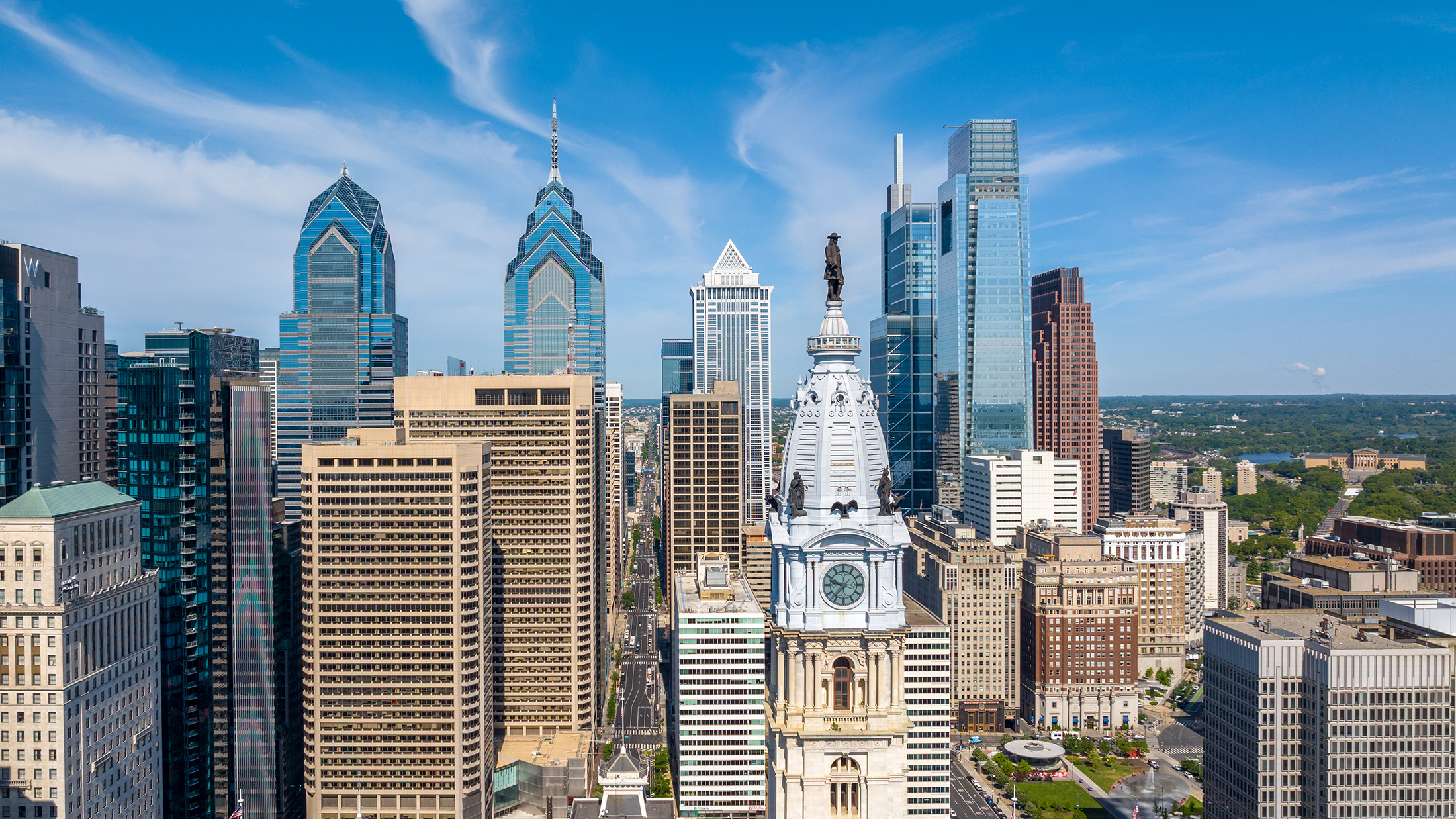 Philadelphia skyline over the Schuylkill River, Pennsylvania